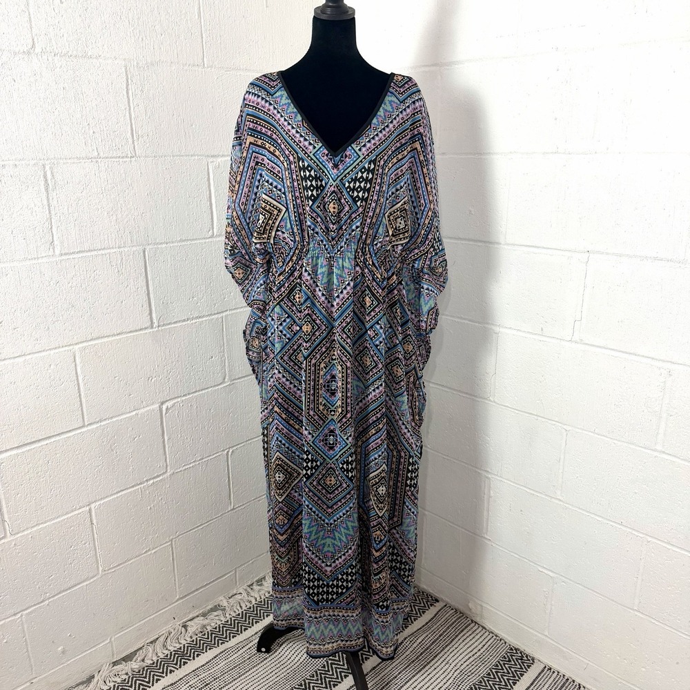 Speed Control Maxi Kaftan Dress Lined Colorful Maximalist Beach BoHo Gypsy SZ 2X